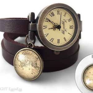 Bracelet montre en cuir - Carte du monde 0196