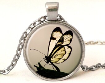 Butterfly Necklace, Glass Photo Pendant, 0105POS