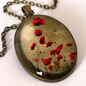 Poppies Necklace, Flowers Pendant, 0803PB