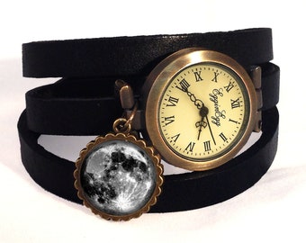 Horloge armband echt leer - Volle maan, 0108WB