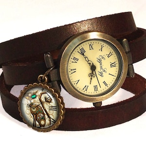 Reloj pulsera de cuero Steampunk gato 0582WDB imagen 1