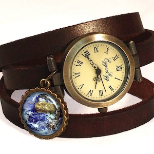Leather watch bracelet - Earth, 0104WDB