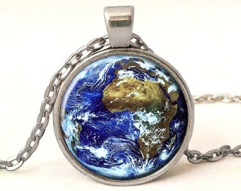 Earth Necklace, Glass Photo Pendant, 0104POS