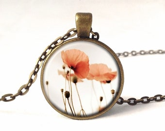 Red Poppy Necklace, Poppies Pendant, 0165PB