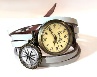 Horloge armband echt leer - kompas, 0148WW6