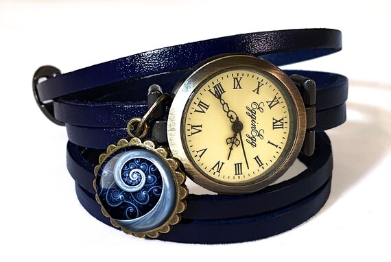 Blue and Gold Watch with Spiral Design Time Spiral Clock Concept. Round Blue Diamond Golden Clock  main image 4