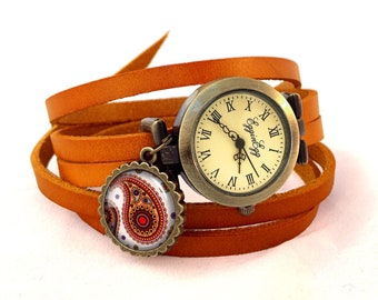 Reloj pulsera de cuero anacardos orientales, 0649W