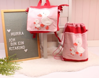 Kindergartenset "Im Entenmarsch" KitaRucksack, KitaTurnbeutel, inklusive Personalisierung, Geschenk, Kindergarten, Tagesmutter, Kita