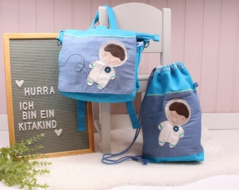 Kindergartenset "Anton, der Astronaut" KitaRucksack, KitaTurnbeutel, inklusive Personalisierung, Geschenk, Kindergarten, Tagesmutter, Kita