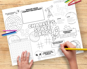 Space Activity Placemat, Kids Printable Coloring Page, Outer Space Fun, Party Table Activity for Children, Birthday Party Activity PRP2025