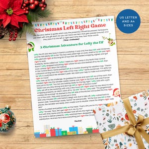 Elf Left Right Christmas Game Printable, Pass the Present Activity, Holiday story right left game, Xmas Pass the gift PDF
