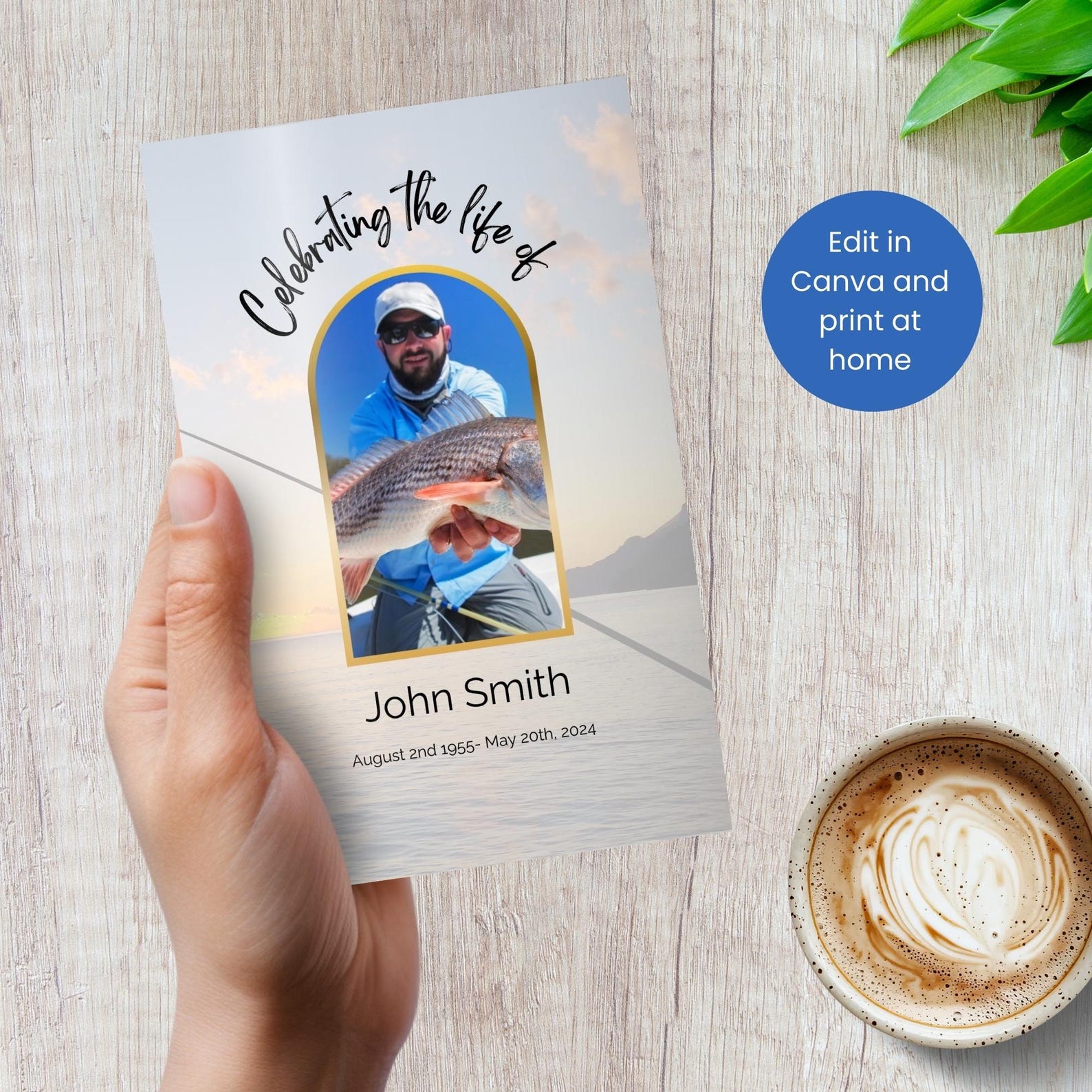 Fish Funeral Program Design Editable Fishing Themed Funeral Program Template, Printable Order of ...