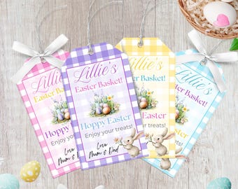 Étiquettes personnalisées pour cadeau de panier de Pâques, étiquettes de Pâques imprimables personnalisées, étiquettes de faveur de Pâques modifiables, étiquettes de gourmandises de printemps lapin, étiquette de Pâques pour enfants