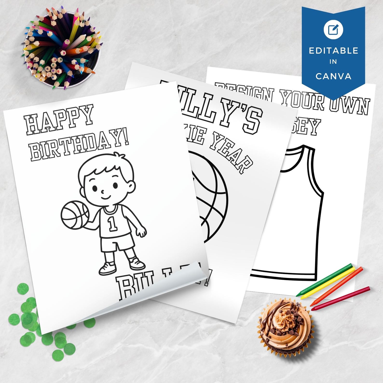 Rookie Year Colouring Pages for 1st Birthday Party, Editable Sports ...