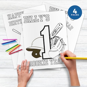 Rookie Year Birthday Colouring Page, Customizable Kids Activity Sheet, Fun Baseball Party Favour, Sport Party Instant Download BP2025