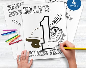 Baseball Birthday Colouring Sheet, Rookie Year Kids Activity Sheet, Fun Baseball Party Favour, Sport Party Instant Download BP2025