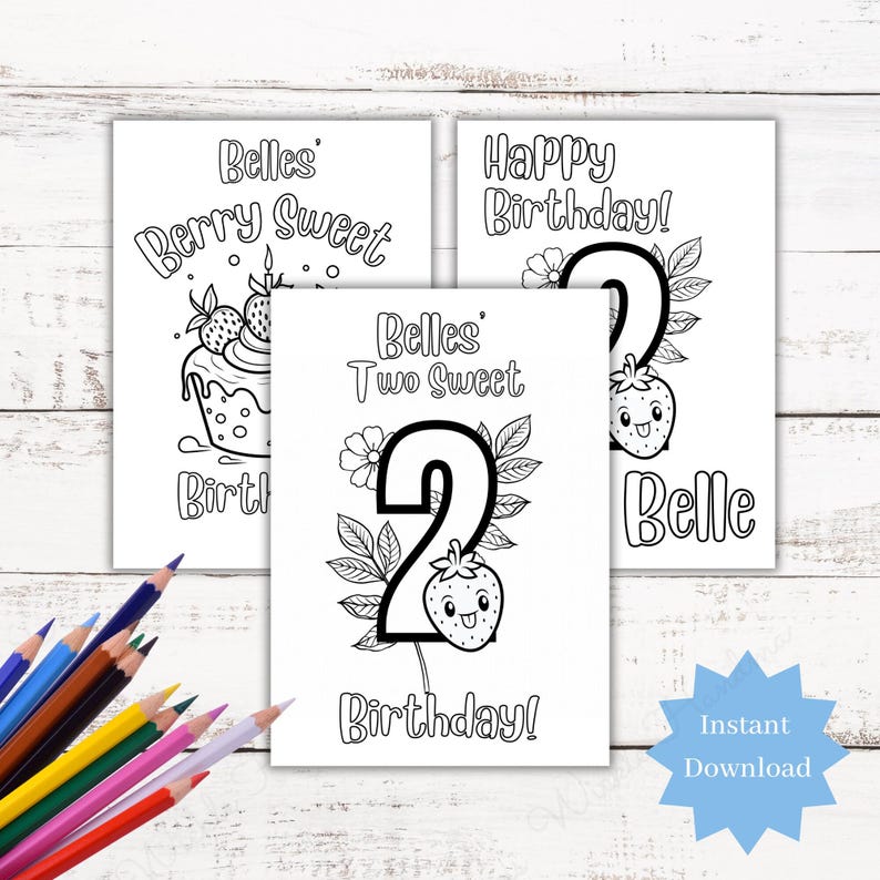Beere Süßer Geburtstag Malseite Canva Template, Zwei Süße Party Personalisierte Printable, Erdbeere Geburtstagsgeschenk Bild 1