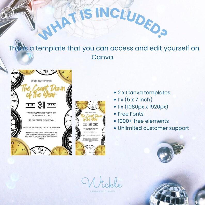 Editable New Year Invitation Canva Template , Clock Countdown Theme ...