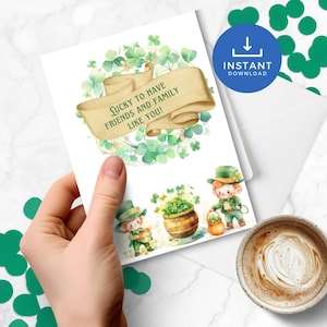 Cartão para impressão do Dia de São Patrício, Cartão de felicitações do Lucky Shamrock, Download digital do Leprechaun irlandês, Cartão para download instantâneo do Dia de São Patrício
