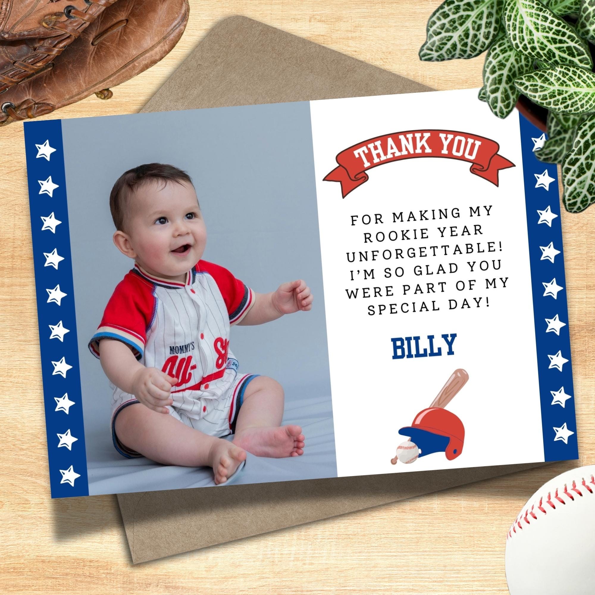 Rookie Year Birthday Thank You Card With Photo, Gift Appreciation for ...