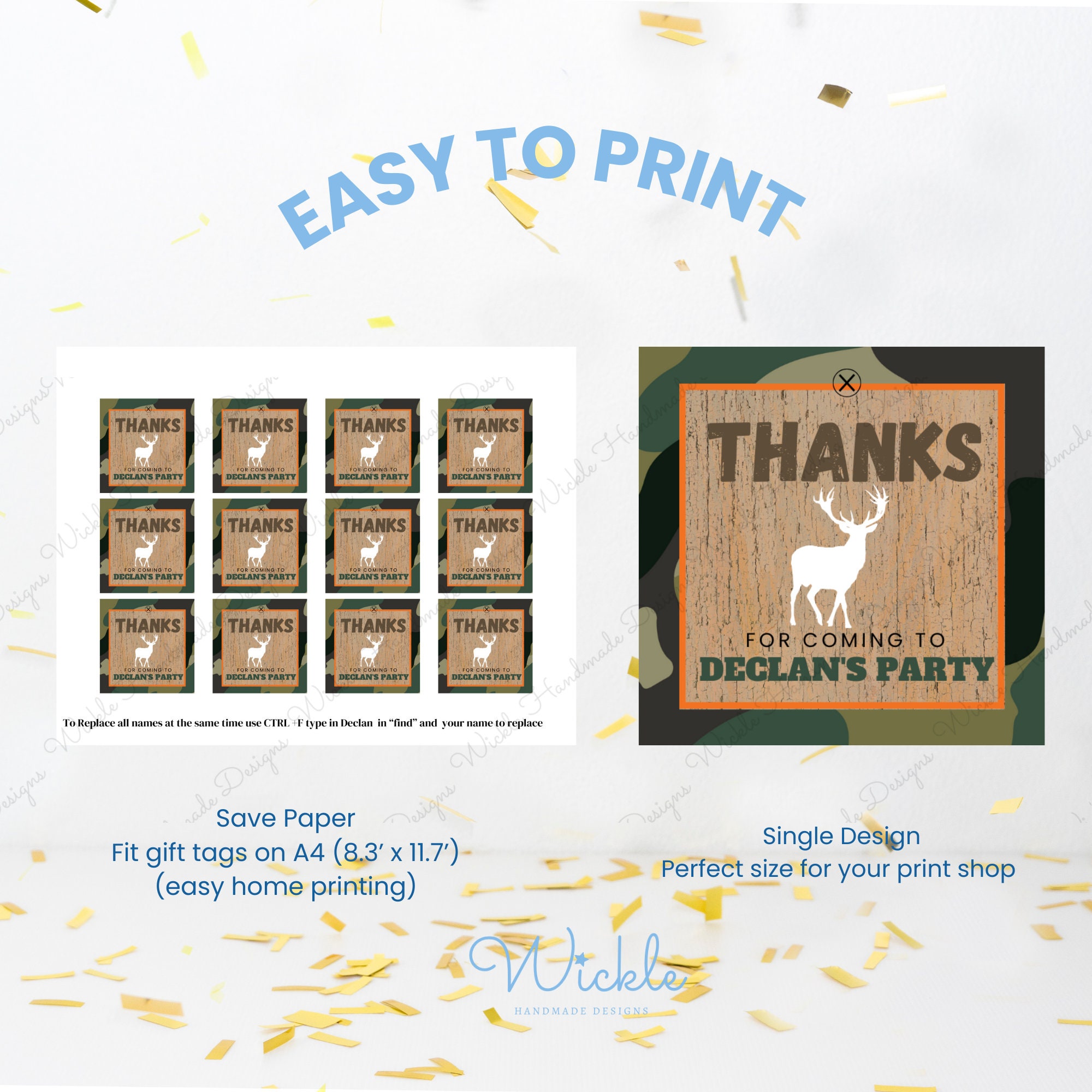 Editable Hunting Birthday Thank You Tag Canva Template, Personalised ...
