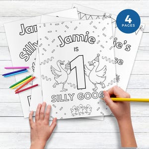 Silly Goose Birthday Colouring Page, Printable Activity Placemat for One Year Old, 1st Birthday Party Favour, Kids Colouring Sheet SG2025