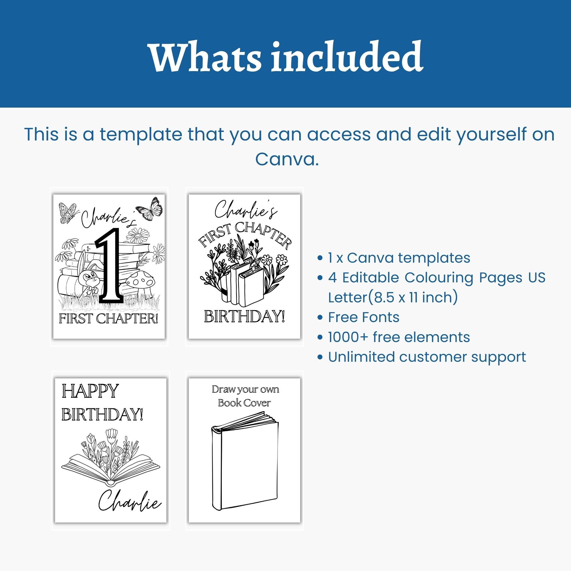 First Chapter Birthday Colouring Pages, Story Book Themed 1st Party ...