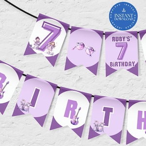 Purple Rockstar Party Bunting, Music Theme Banner, Popstar Party Editable Template, Guitar Drum Birthday Décor, Printable Garland PR2024