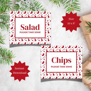 Peppermint Wonderland Holiday Food Sign Template, świąteczne znaki bufetu, opcje posiłków w kształcie laski cukrowej na Boże Narodzenie, wybór potraw na przyjęcie świąteczne