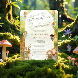 Enchanted Forest Party Invitation Template ,Editable Kids Elves Magical Birthday Phone Invite,   Green Fairy Theme Digital Download EF2025