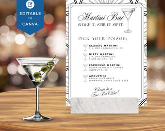 Znak Martini Bar, Dekoracja na imprezę Tini Bit Older, Edytowalny szablon menu koktajlowego, Zabawny drukowany znak na imprezy TO2025
