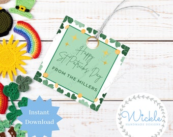 Personalized St Patricks Day Gift Tag, Printable St Paddys Day Digital Gift Label, Shamrock Party Editable Party Favour Canva Template