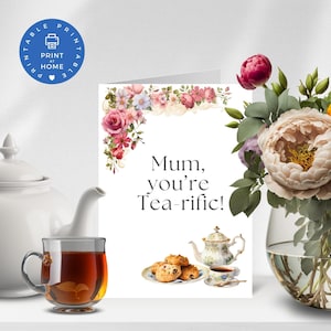 Mother's Day Floral Tea Card, Printable Mum's Day Card, Instant Download JPG PDF, Vintage Tea Cup Card, Cute Floral Digital Card