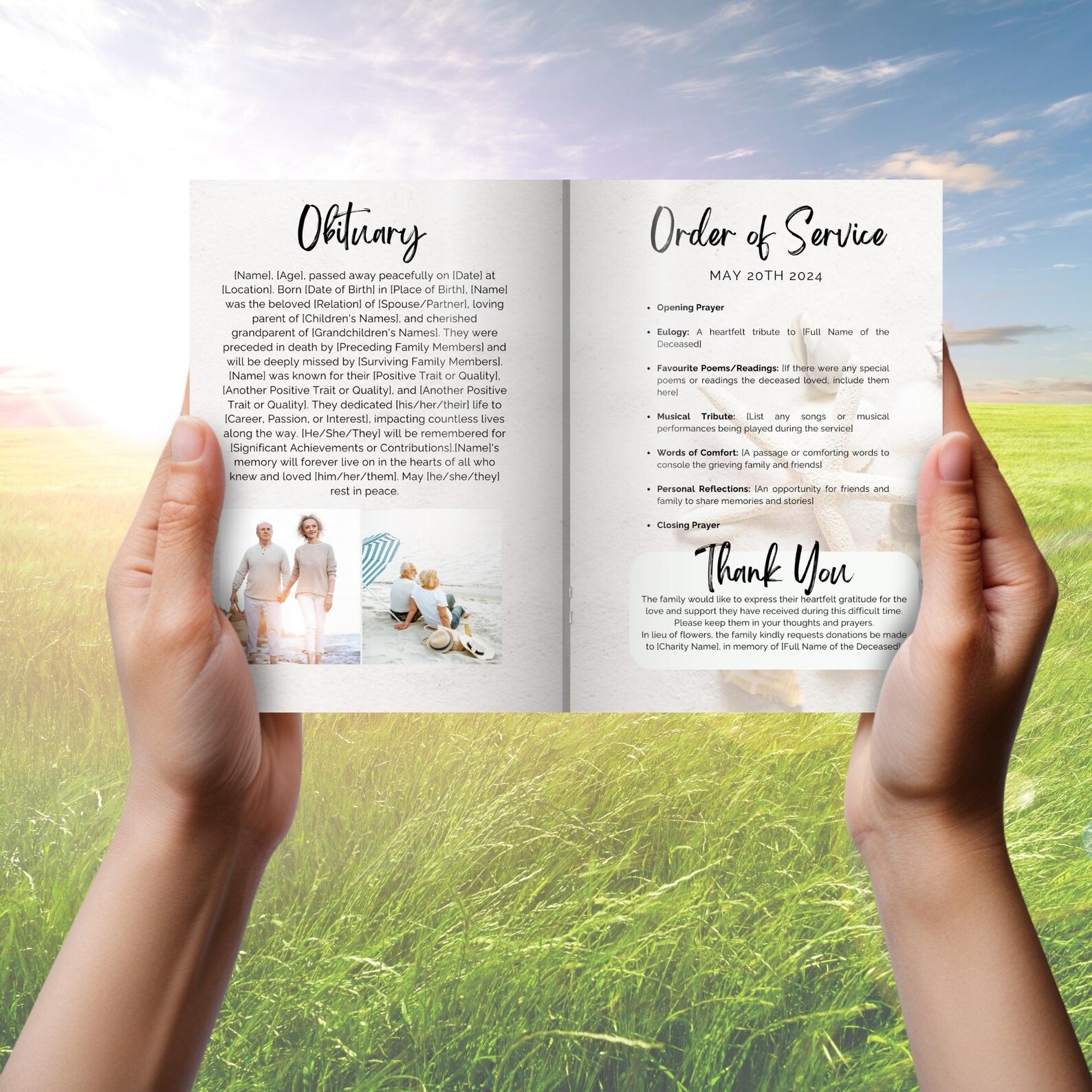 Editable Funeral Program Template With Sea Shells, Printable Order of ...