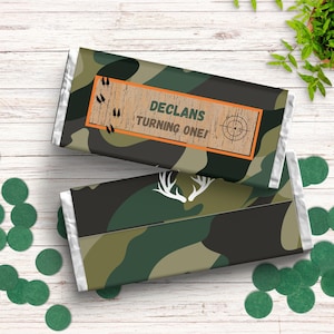 Personlig chokladkaka-omslag för jaktens första födelsedag, kamouflagefestgåva med hjorthorn, dekoration för skogspojke med första födelsedag HCP2024