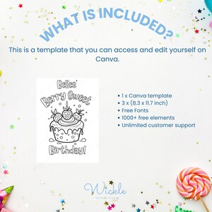 Beere Süßer Geburtstag Malseite Canva Template, Zwei Süße Party Personalisierte Printable, Erdbeere Geburtstagsgeschenk Bild 2