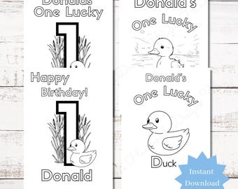 One Lucky Duck Editable Canva Colouring Page Template, Duck Party Personalised Printable, Ducky Birthday Party Favour Digital Colouring Page