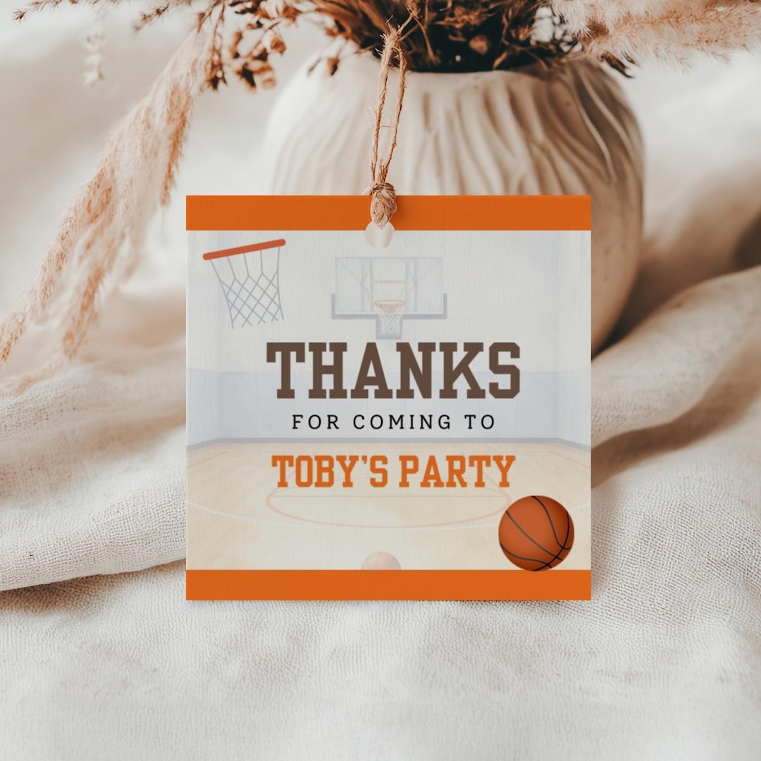 Basketball Themed Thank You Tag Template for Boys Birthday, Editable ...