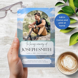 Mountain Funeral Program Template, Nature-Inspired Memorial Service booklet, Printable Editable Lake Order of Service with Obituary