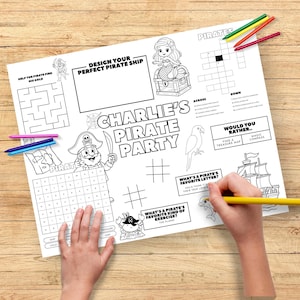 Pirate Activity Placemat, Kids Printable Coloring Page, Treasure Hunt Fun, Party Activity for Children, Sea Adventure Birthday Party PRP2025