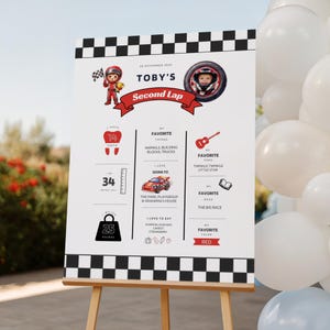 Two Fast Birthday Milestone Board,  Second Racing Birthday Sign, Race Car Theme Baby Stats Poster, Photo Party Decor 26WC010