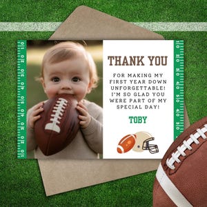 Tarjeta de agradecimiento por el primer año de fútbol, plantilla de 5 x 7 pulgadas, regalo de fiesta de primer año personalizado, evento deportivo para niño imprimible FD2024
