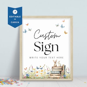 Decorazione per compleanno del primo capitolo, cartello personalizzato, decorazione per festa a tema libro di fiabe, compleanno a tema libro per un bambino di un anno, modello di poster modificabile FC2025
