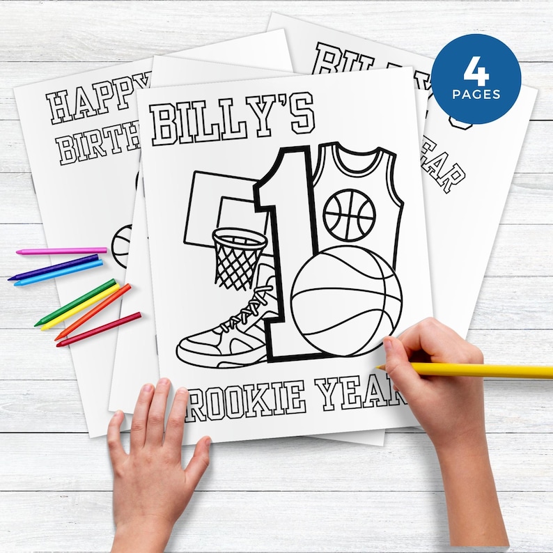 Rookie Year Colouring Pages for 1st Birthday Party, Editable Sports ...