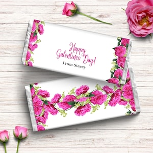 Pink Rose Galentines Day Chocolate Wrapper,  Valentines Day Candy Gift, Editable Candy Bar Wrapper, Gift for Girlfriend, Floral Party Favour