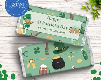 Groene St. Patrick's Day chocolade wrapper sjabloon, afdrukbare Lucky Clover Candy Bar cover, Irish Party Favor, Instant Download DIY Wrapper