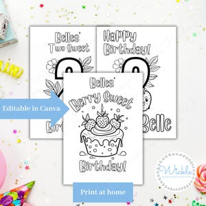 Beere Süßer Geburtstag Malseite Canva Template, Zwei Süße Party Personalisierte Printable, Erdbeere Geburtstagsgeschenk Bild 3