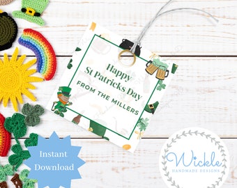Personalized St Patricks Day Gift Tag, Printable St Paddys Day Digital Gift Label, Shamrock Party Editable Party Favour Canva Template