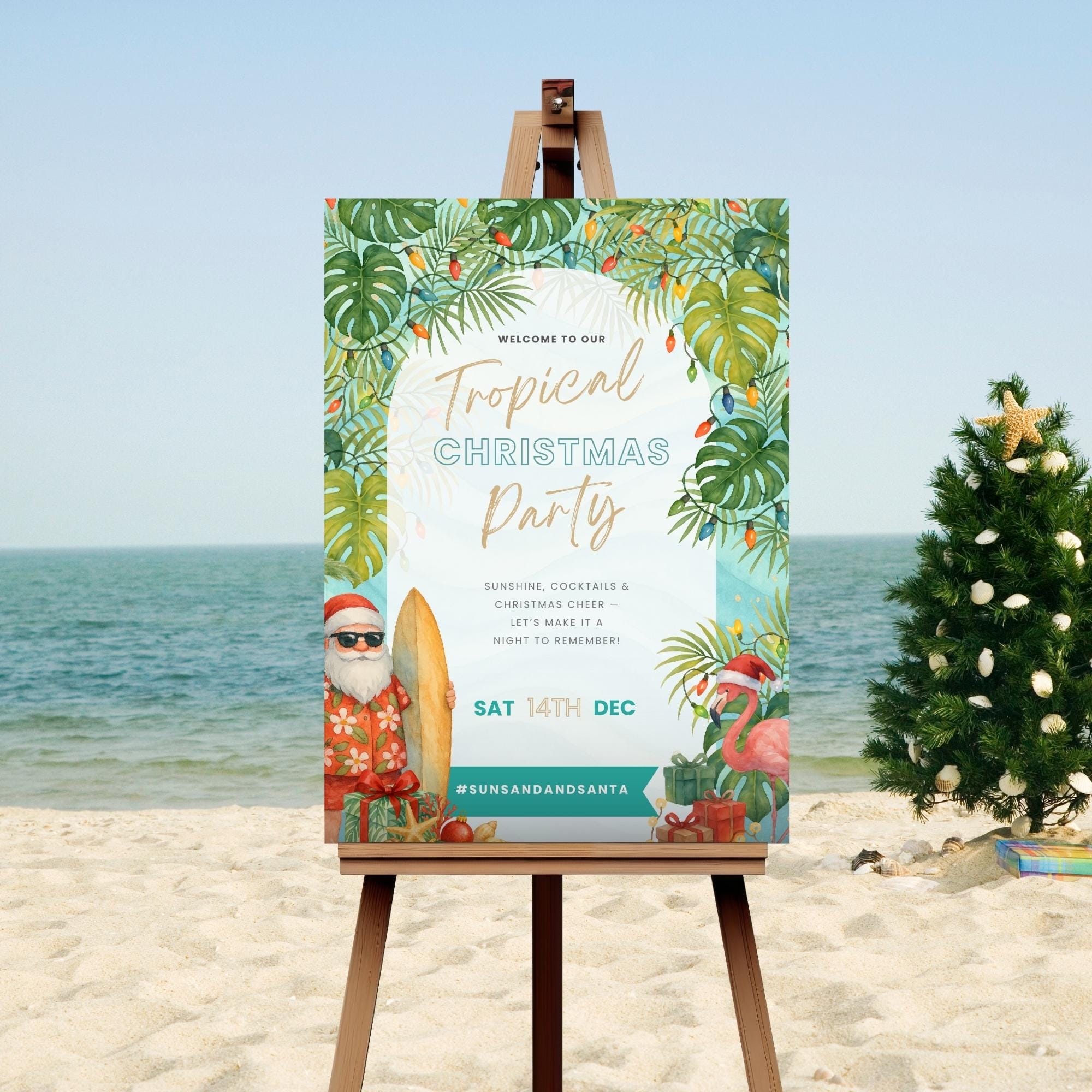 Tropical Christmas Welcome Sign, Beach Themed Holiday Décor With