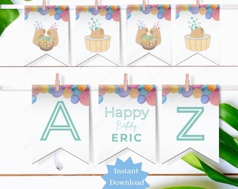 Watercolour Capybara Birthday Banner Canva Template, Capy Party Bunting, Animal Event Sign Printable Garland